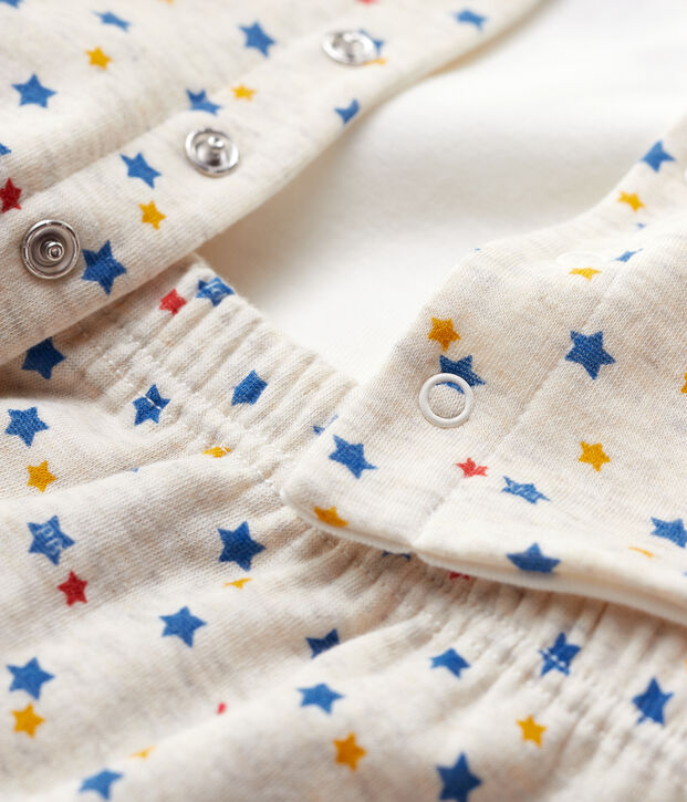 Ensemble 3 pi&egrave;ces imprim&eacute; &eacute;toiles multicolores b&eacute;b&eacute; fille en laine et coton biologique beige/multicouleur